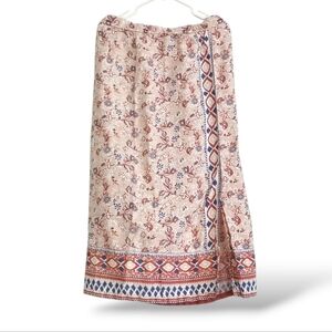 Coldwater Creek Dusty Rose Western Midi Skirt Floral Pink Tan Side Slit Cowgirl